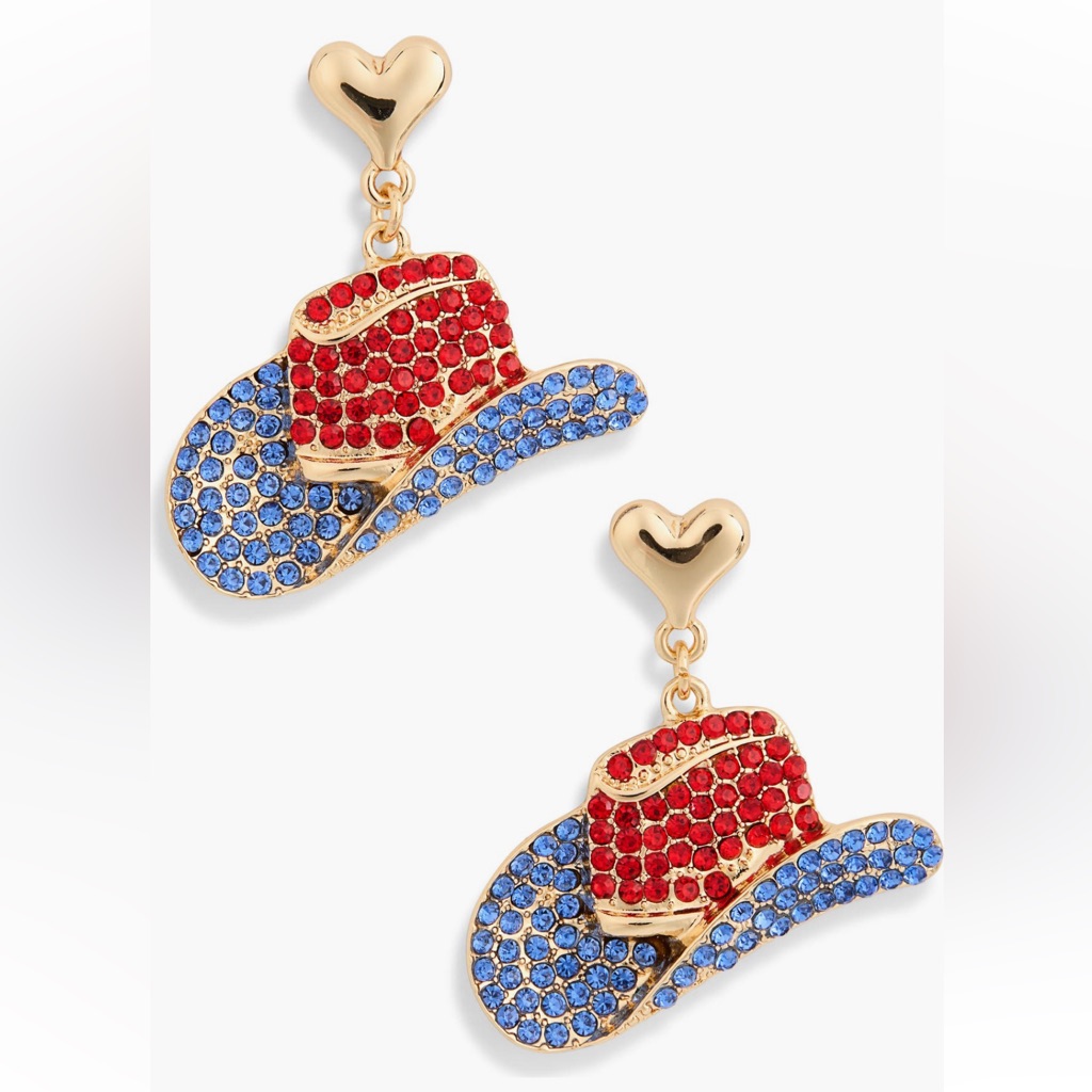 Leith New Cowboy Hat Rhinestone Drop Earrings